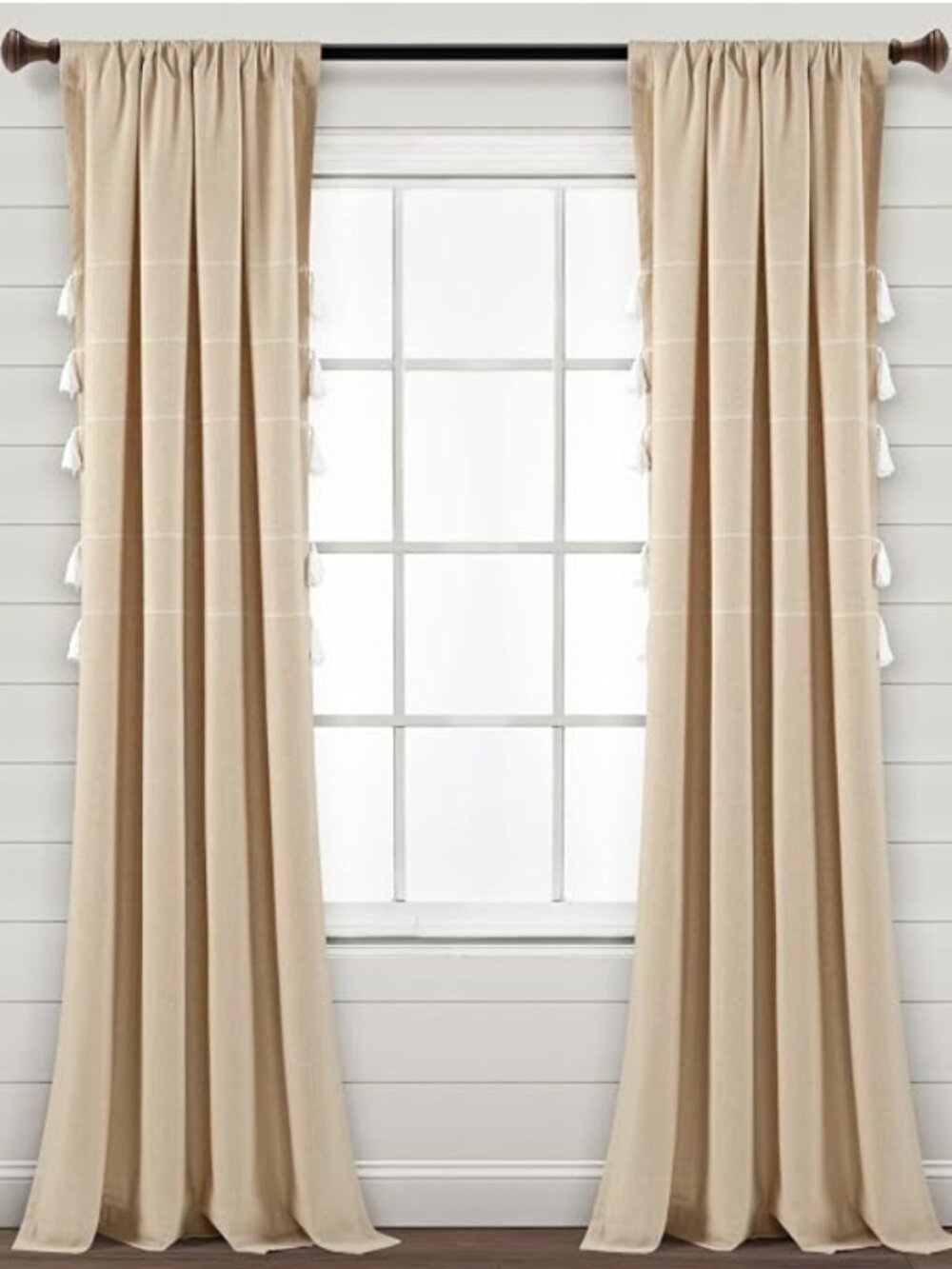 Lush Farmhouse Boho Stripe Woven Tassel Window Curtain Pair 42 x 84 NEW